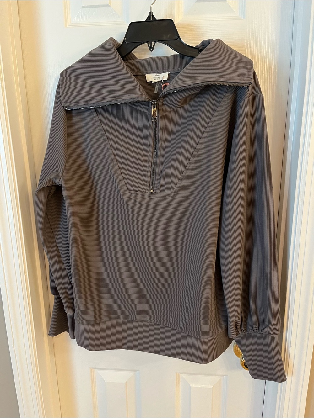 Women’s Charcoal Quarter Zip Ribbed Pullover Sweater - “Missy” NWT